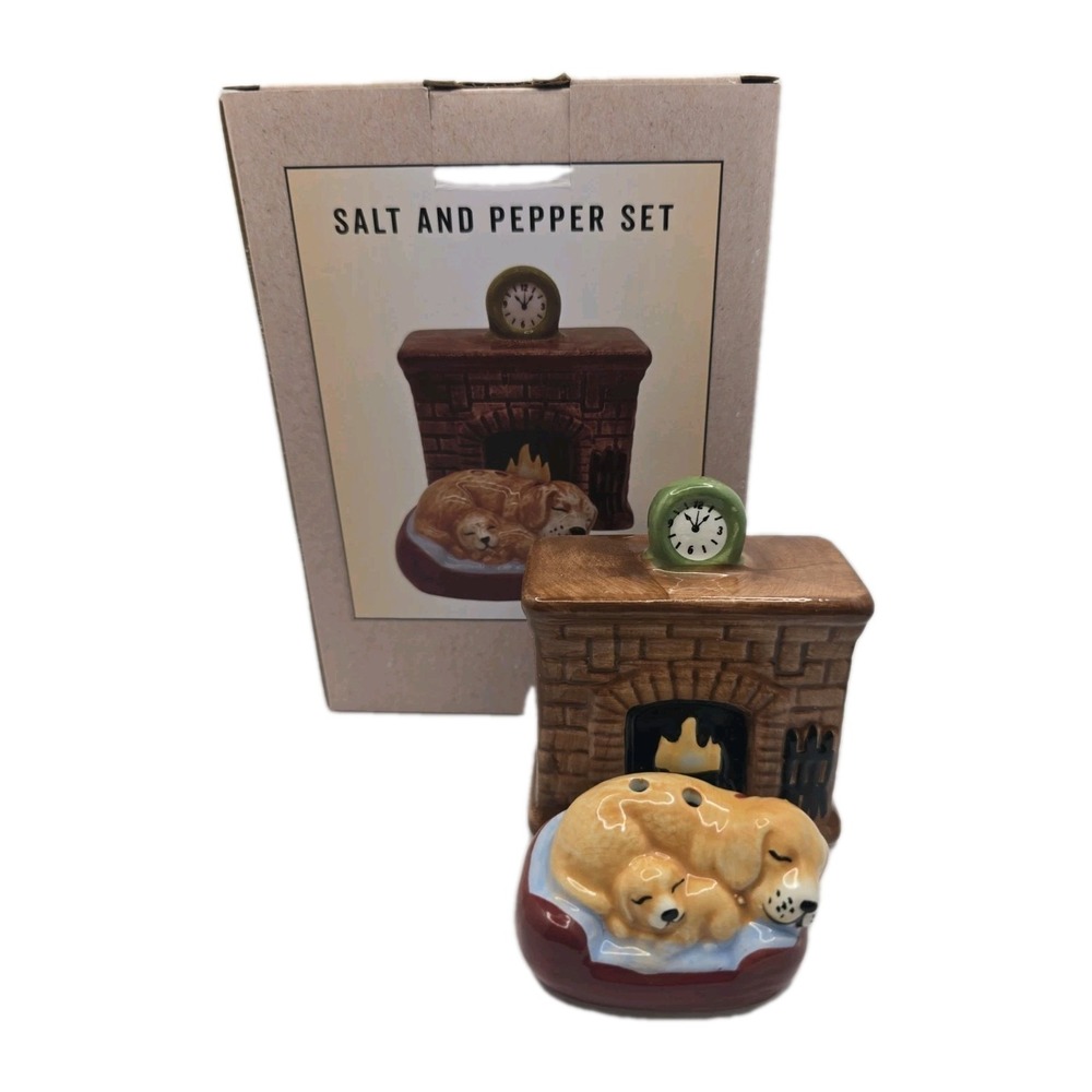 Cracker Barrel Collectables Dogs By The Fire Salt & Pepper Shakers Set NIB U260